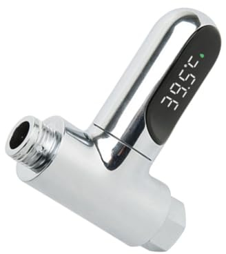 ORFOFE LED Wasserthermometer mit LED Display Drehbar Batterielos Präziser Temperaturmesser für Dusche Messbereich Silberfarben Einfache Installation