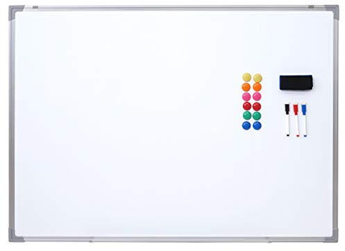 PROREGAL Whiteboard HxBxT 80x110x2cm inkl. Zubehör Magnettafel Memoboard Pinnwand magnetisch abwischbare Tafel Büro Schule Küche