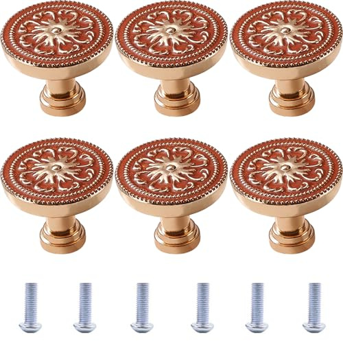 Bikasun 6 Stück Runde Möbelknöpfe Rote Bronze, Vintage Blumen Muster Schrankknöpfe, Schubladenknöpfe Kommodenknöpfe Rot, Schrank Knauf Für Möbel Kommode