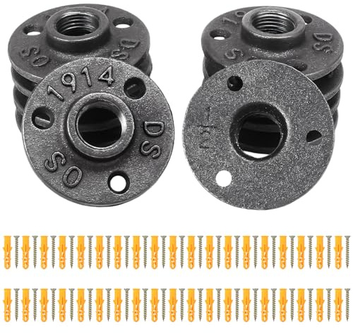 Luabue 10 Pezzi Flangia Filettata 1/2'' Nera Flangia per Tubo di Raccordo | Flangia in Ferro con 3 Fori e 38PCS Viti per Pavimento Mobili Montaggio a Parete