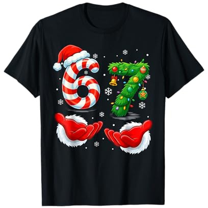 Weihnachts Shirt Christmas 6 7 Santa Hände Zuckerstange Baum T-Shirt