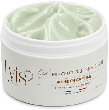 LYIS Crème Raffermissante Corps, Bras, Ventre & Cuisses | Anti-Cellulite Incrustée | Amincissante Ventre Plat | Riche en Caféine | Gel Minceur Non Gras | 200 ml | Fabriqué en France
