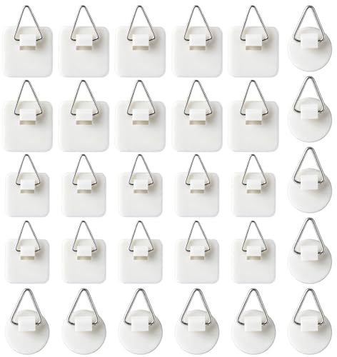 HJZHII 30 PCS Adhesive Picture Hanger, Invisible Plate Hangers Duty Picture Hanging Hooks Without Nails Heavy for Home Wall Art Photo Frame Foamboard No Wall Damage