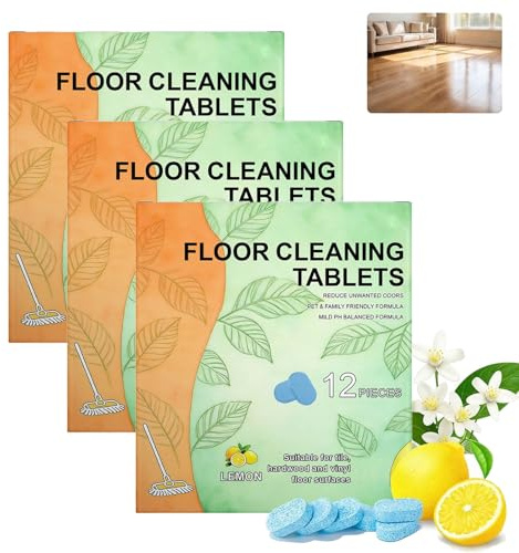 Floor Cleaning Tablets,12 Pack Concentrated Hard Floor Cleaner Pods with Fresh Lemon Scent,Fast Dissolving Pre-Measured Tablets for Tile,Vinyl,Hardwood,Compatible with Robot Mops (36 pack)