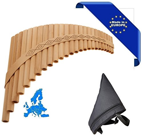 Panflöte Solist Tenor in Sol Made in Europe + Tasche 25 Ruten re1-sol4 in Ahorn Form Kurve Ornament geschnitzt