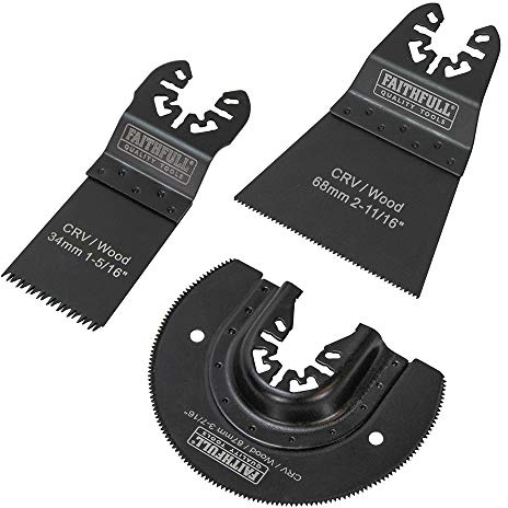 Faithfull FAIMFKIT3 Wood Cutting, Oscillating Multi-Function Tool Blade 3 Piece Set. Compatable with Most Popular Multi Tool Brands