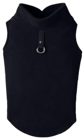 Gooby Fleece Vest Dog Sweater - Black, Small - Warm Pullover Jacket With O-Ring Leash - Winter Coat for Cold Weather - Clothes for Small Dogs Boy or Girl