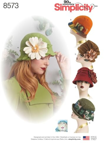 Simplicity 8573Simplicity Pattern 8573 Women’s' Flapper Hats in Three Sizes, Paper, White, A (S-M-L)