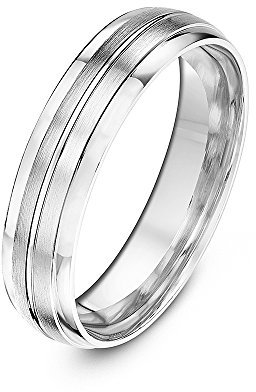 Theia Ehering 9 Karat Weißgold, massive Court Shape (Oval), Mattes Finish mit Polierten Kanten & Rille, 5mm - Größe 59 (18.8)