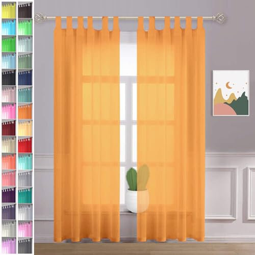Megachest Durchsichtiger Voile-Vorhang mit Schlaufen, B 142 x H 228,5 cm, Orange