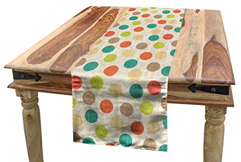 ABAKUHAUS Retro Tischläufer, Bunte Kreise Grungy, Esszimmer Küche Rechteckiger Dekorativer Tischläufer, 40 x 225 cm, Beige Braun