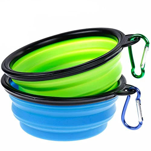 faburo 2PZ Ciotola Pieghevole per Cane, Mangiatoia Abbeveratoio Portatile in Silicone Alimentare con Gancio Porta Acqua, Alimenti da Viaggio per Cani, Gatti, Animali Domestici