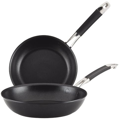 Anolon Smart Stack Hard Anodized Nonstick Frying Pan Set/Skillet Set - 8.5 Inch and 10 Inch, Black