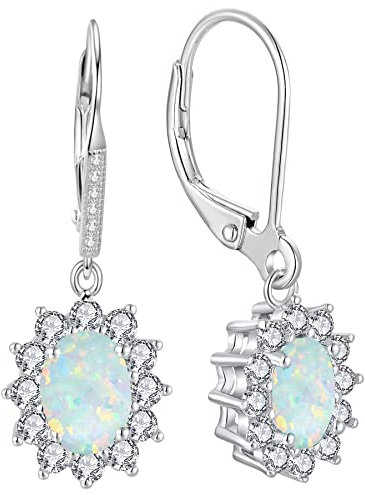 YFN Geburtsstein Ohrringe Sterling Silber Ovale Tropfen Baumeln Hebelarm Ohrringe Schmuck Geschenke für Damen (Opale)