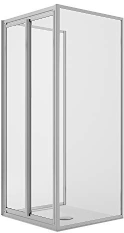 Box Doccia 3 lati 75x90x75CM H185 Cristallo Trasparente 2 Fissi+Saloon 2 Ante Battente 90 mod. Clint