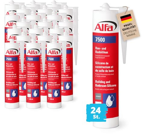 24x Alfa Sanitärsilikon Anthrazit Bausilikon witterungs- und UV-beständiger Badsilikon Fugendichtstoff für Innen- und Außenbereich