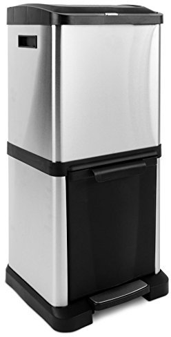 KARAT Mülleimer mit 2 Kammern - 1 x 18 Liter + 1 x 16 Liter, herausnehmbare Inneneimer mit Henkel, Pedalöffnung - Mülltrennsystem, Abfalleimer für Büro & Küche (Dylan)