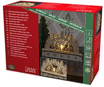 Konstsmide Holzsilhouette mit Weihnachtsbaum und Weihnachtsmann, holzfarben, Naturfarben, batteriebetrieben, Innen, 1 warm weiße Dioden - 3236-100