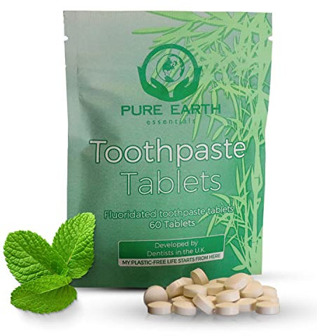 Sustainable Toothpaste Tablets with Fluoride - Eco Dental Toothpaste Tablets Natural Mint Flavor Zero Waste Toothpaste for Fresh Breath - 60 Count Toothpaste Tablets Vegan by Pure Earth Essentials
