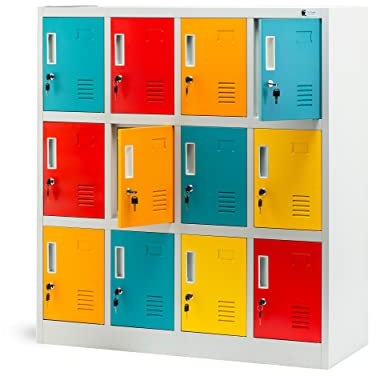 Jan Nowak Schließfachschrank 4B3A Werfachschrank Fächerschrank Umkleideschrank mit 12 Fächern Metall Pulverbeschichtung 120 cm x 110 cm x 45 cm (H x B x T) (Mehrfarbig)