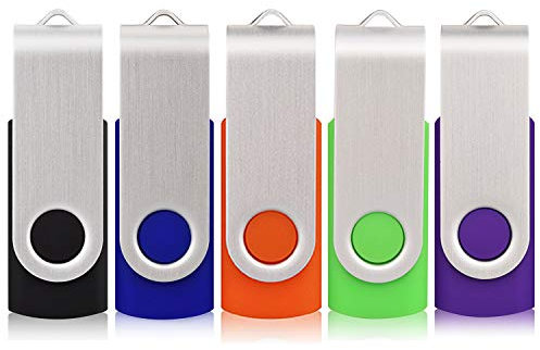 Flash Drive 4GB 5 Pack, hrongshk USB 2.0 Swivel Thumb Drives Bulk Memory Stick for Data Storage,Black/Blue/Orange/Green/Purple (4G, 5Pcs Mixed Color)