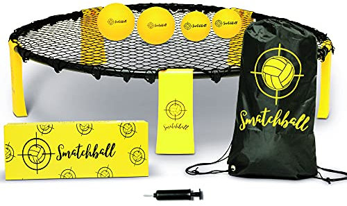 SmatchBall© Juego de Exterior para Niños y Adultos | Set Completo de Mini Voleibol | Juego al Aire Libre para Playa | Jardín | Parque | Kit con 2 Redes y 4 Pelotas | Fácil de Instalar