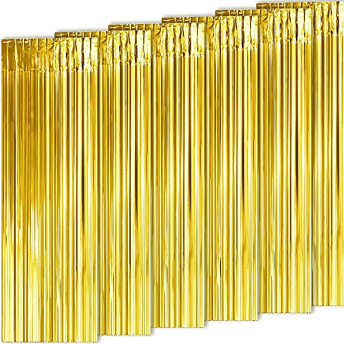 Jonami Lametta Vorhänge Gold, 6X Folie Fransen Vorhang Schimmer, Metallic Tinsel Vorhange Hintergrund Fringe Glitzervorhänge Fransenvorhang Metallfolie fur Party Deko Geburtstagsdeko -6stk-