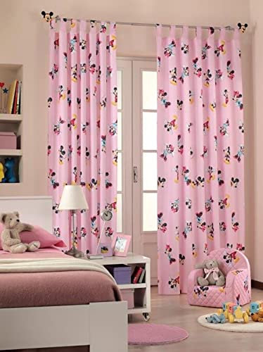AQUILONE Vorhang Disney Mickey Mouse Mouse Baumwolle Rosa 140 x 290 Einzigartiges Paneel