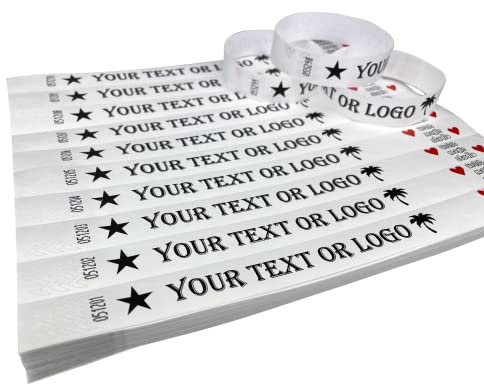 100 Weiß Individuell Bedruckte Tyvek-Armbänder mit Ihrem Personalisierten Text/Logo für veranstaltungen, Partys, Festivals, ID