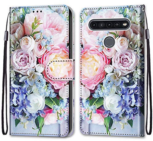 Mo-Somnus Kompatibel mit LG K41S /LG K51S Hülle, Leder Handyhülle mit Kartenfach Geld Slot Ständer PU Ledertasche TPU Bumper Wallet Flip Brieftasche Magnetische Schutzhülle Case Etui (Blume 3)