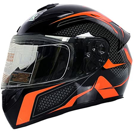 Motorrad Integralhelm Scooter Helme mit 3 Linsenoptionen DOT Motorrad Touristenhelm Sturzhelm für Männer & Frauen täglicher Arbeitsweg (Orange-schwarze Spur) (A,57~58cm L)