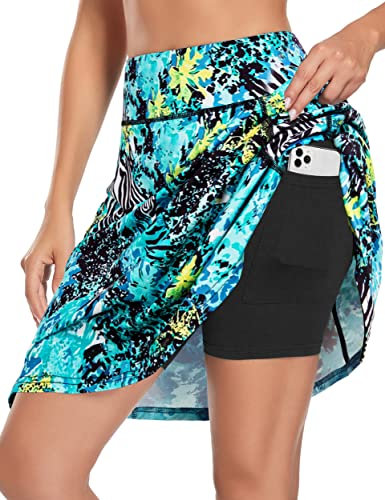 KORALHY Knielange Damen-Skorts, Röcke, Tennis, athletisch, Golf, lässiger Skort mit 4 Taschen, 50,8 cm, Leopardenmuster, Mittel