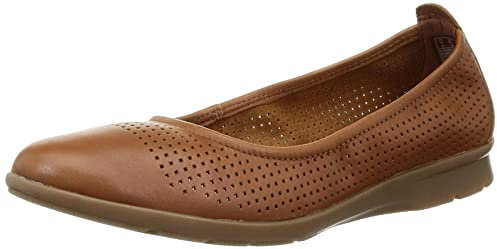Clarks Women's Jenette Ease Ballet Flat, Tan Leather, 5 UK