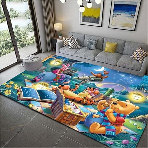 TONATO Cartoon Winnie der Pooh 3D -gedruckte Teppich Home Decor weiche Flanell Schlafzimmer Teppich Babyspiel Krabbeln für Wohnzimmer.,140 * 200cm
