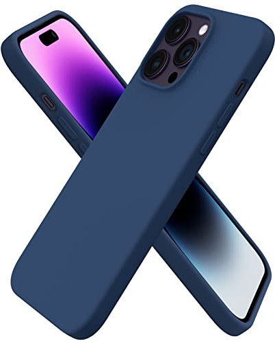 ORNARTO Compatible with iPhone 14 Pro Max Cases 6.7, Slim Liquid Silicone 3 Layers Full Covered Soft Gel Rubber Case Cover-Storm Blue