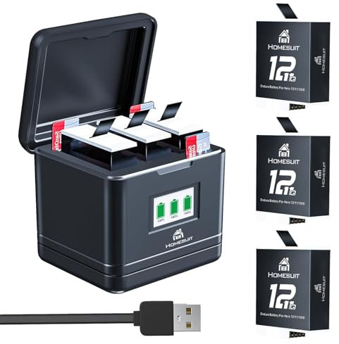 Homesuit Hero 12 11 10 9 Battery 1800mAh and 3-Channel LCD Charger Kit for Extremely Cold Environments AHDBT-901 (3-Pack)