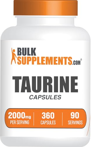BulkSupplements.com Taurine Capsules - Taurine Supplement, Taurine 2000mg, Amino Acids for Heart Health, Taurine Pills - Gluten Free, 4 Taurine 500mg Capsules per Serving (2000mg), 360 Capsules