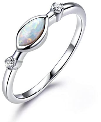DAOMEI Eheringe Opal Ringe Mit Kubikzirkon Silber Schmuck 925 Sterling Silber Ringe Für Frauen Bunter Edelstein