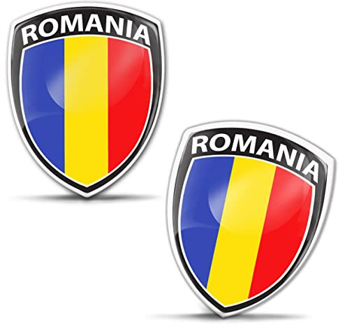 Biomar Labs® 2 x Aufkleber 3D Gel Silikon Abzeichen Stickers Auto Motorrad Fahrrad Fenster Tür PC Handy Tablet Laptop Rumänien Romania Rumänische Flagge Flag Fahne F 165
