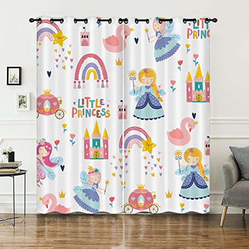 HOSIMA Mädchen Vorhänge Blickdicht Gardinen Mit Ösen,2-Set 140x260cm Kleine Prinzessin Mädchentraum Schloss Schwan Schön Leichte & weiche Verdunklungsvorhänge für Wohnzimmer(Mädchen 140x260cm)