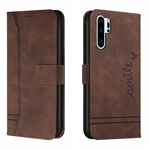 Bravoday Hülle für Huawei P30 Pro, PU Ledertasche Handyhülle Flip Schutzhülle Kompatibel mit Huawei P30 Pro, mit Kartenfäch & Kickstand, Braun