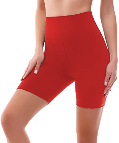 SINOPHANT Radlerhose Damen Kurz High Waist Shorts Leggings für Sommer Fitness Sport Yoga(L-XL,1 rot)