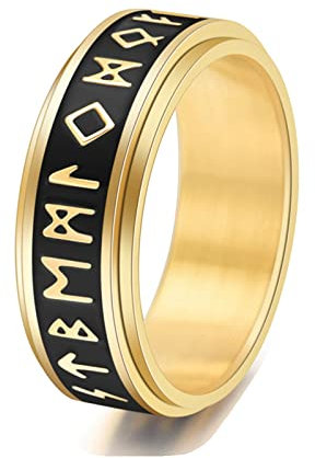 KnSam Eheringe Nordisch, 8MM Hochzeitsringe Herren Wikinger Glühen im Dunkeln Spinner, Edelstahl Ringe, Herrenring Gold Gr.62 (19.7)