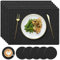 YUNJUER Silicone Place Mats and Coasters Set, Heat-Resistant 450 °F, Non-Slip and Waterproof Placemats, Easy to Clean, Table Mats for Kitchen, Dining Table, Home, Restaurant, 12 Pieces, (Black)