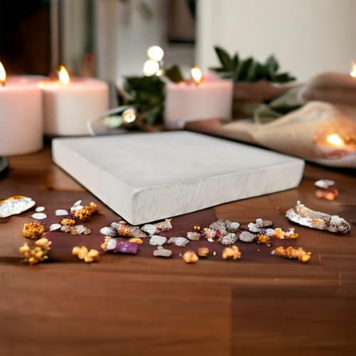 Square Selenite Charging Plate Disc Healing Crystal Slice Therapeutic White Selenite Disk Cleansing Selenite Charge Your Towers & Larger Statement Pieces Meditation Home Decoration Gift (Square, 7cm)