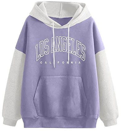 KBOPLEMQ Felpa con cappuccio da donna, oversize, con scritta California Los Angeles, maglione con cappuccio in cotone, casual, a maniche lunghe, casual, top streetwear, O viola, M