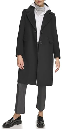 Calvin Klein Damen Wollmantel in voller Länge mit Knöpfen (Petite, Standard, Plus), Walker Black, 32