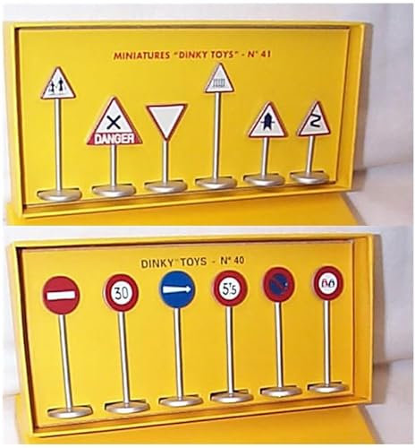 Atlas Editions Miniaturen Dinky Toys Warnschilder, 6 Stück & Dorfverkehrsschilder, Metall, 6 Stück (insgesamt 12)