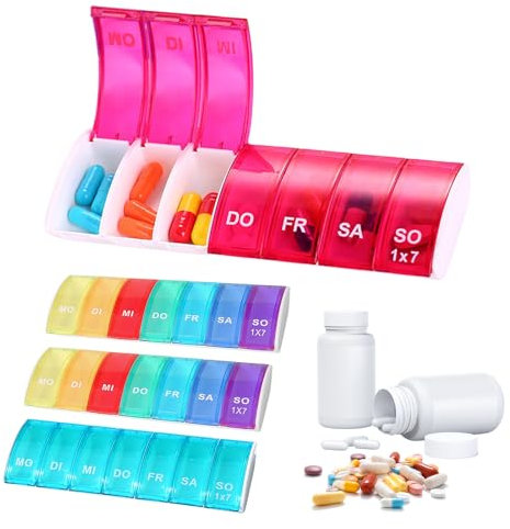 Sporgo Tablettenbox 7 Tage 4 Stück: Pillendose 7 Tage Deutsch Regenbogen Medikamentenbox 7 Tage, Tragbarer Pillenbox 7 Tage Tabletten Organizer für Medikamente, Vitamine, Fischöl usw. (A)