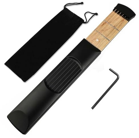 Musiin Manche de guitare de poche pour entraînement de guitare, outil de pratique portable à 6 frettes pour débutants (noir)
